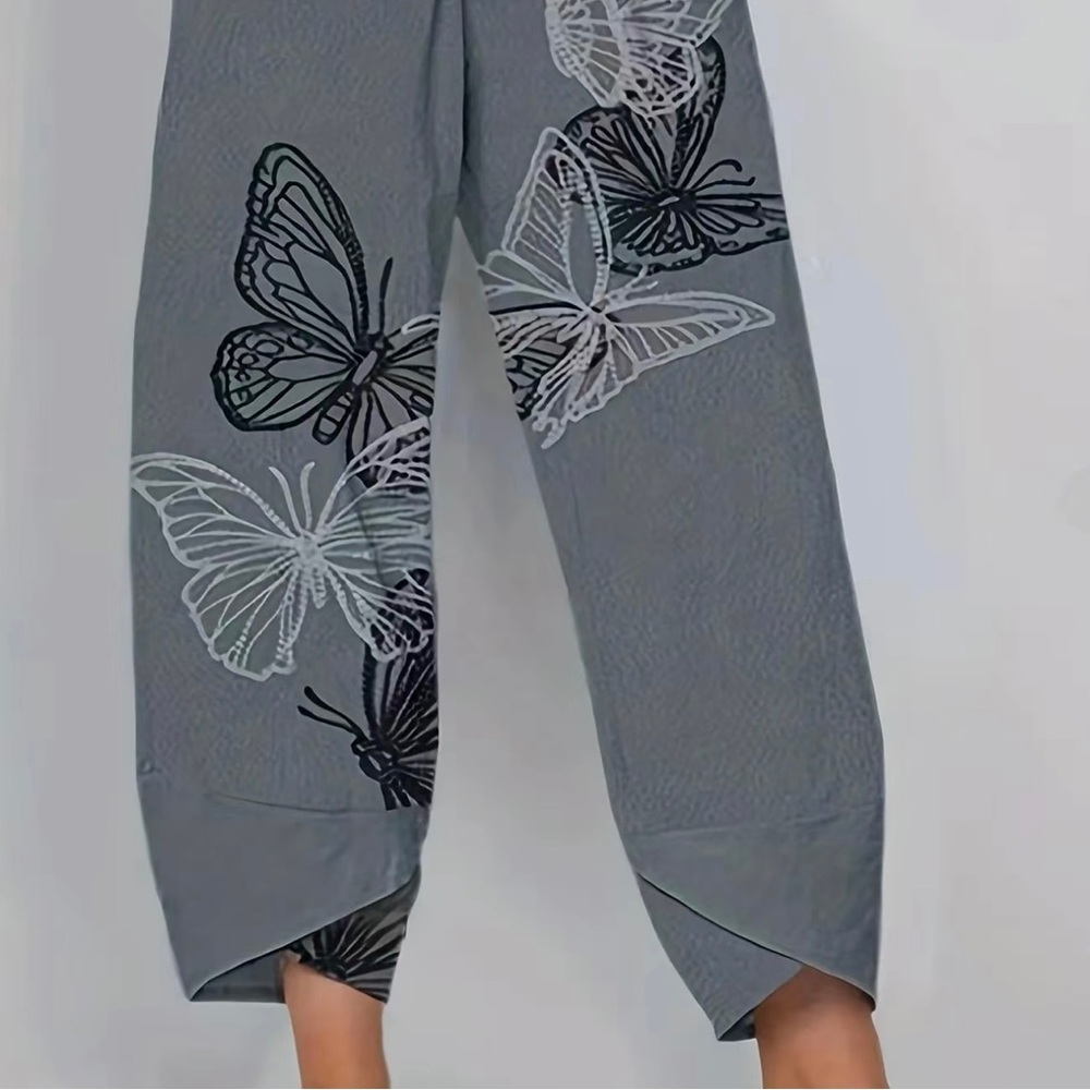 Women’s Grey Butterfly Patterned Pants